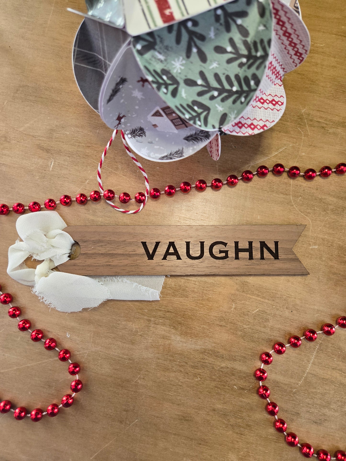 Walnut narrow Stocking tag - engraved