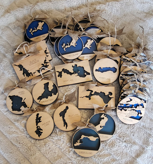 Custom Lake map Tree Ornament