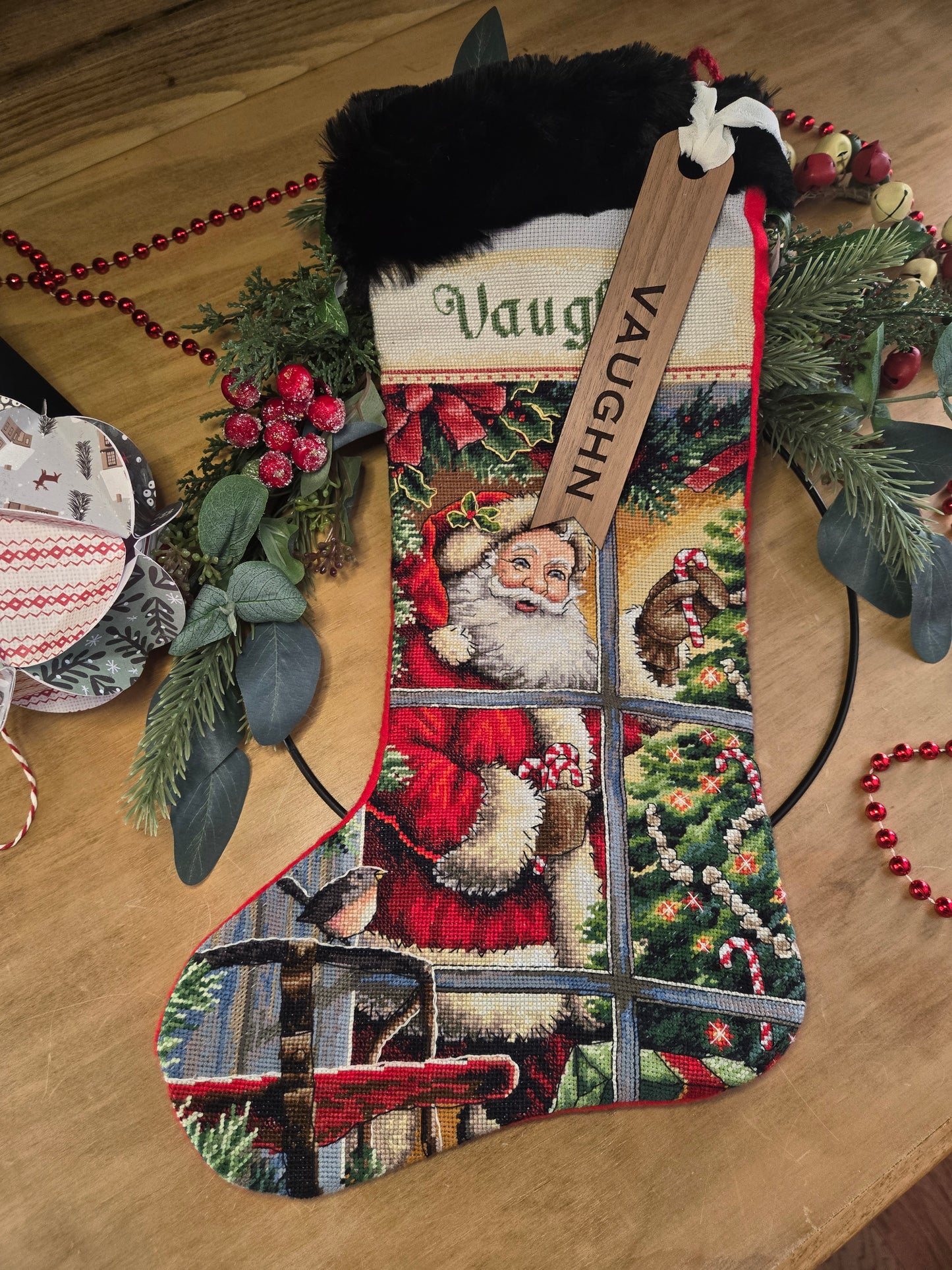 Walnut narrow Stocking tag - engraved