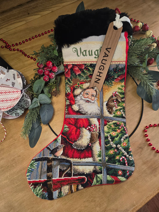 Walnut narrow Stocking tag - engraved