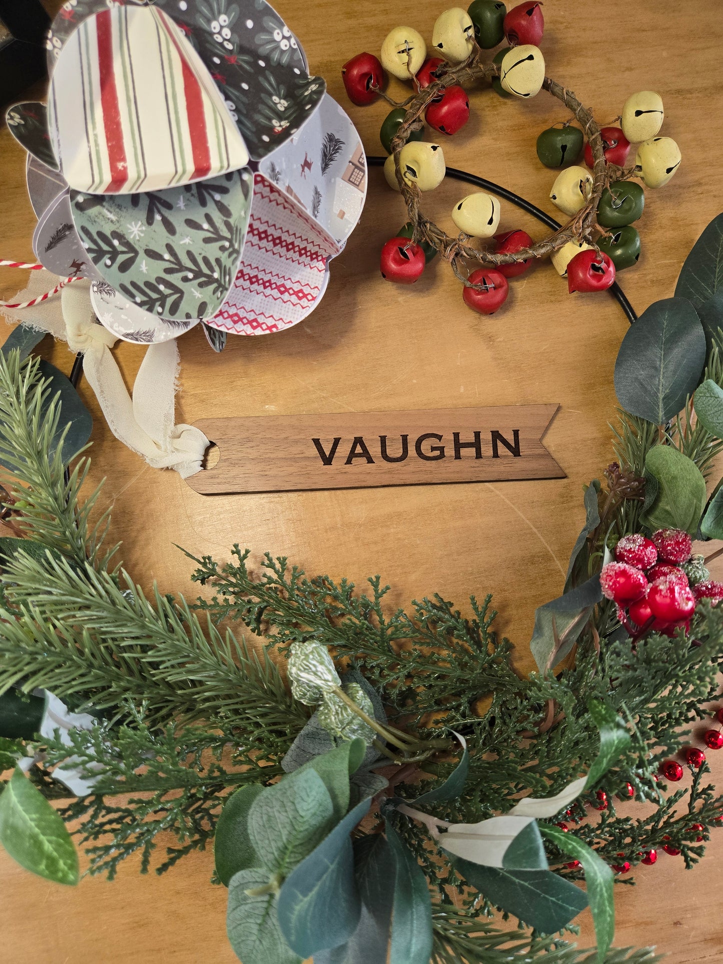 Walnut narrow Stocking tag - engraved