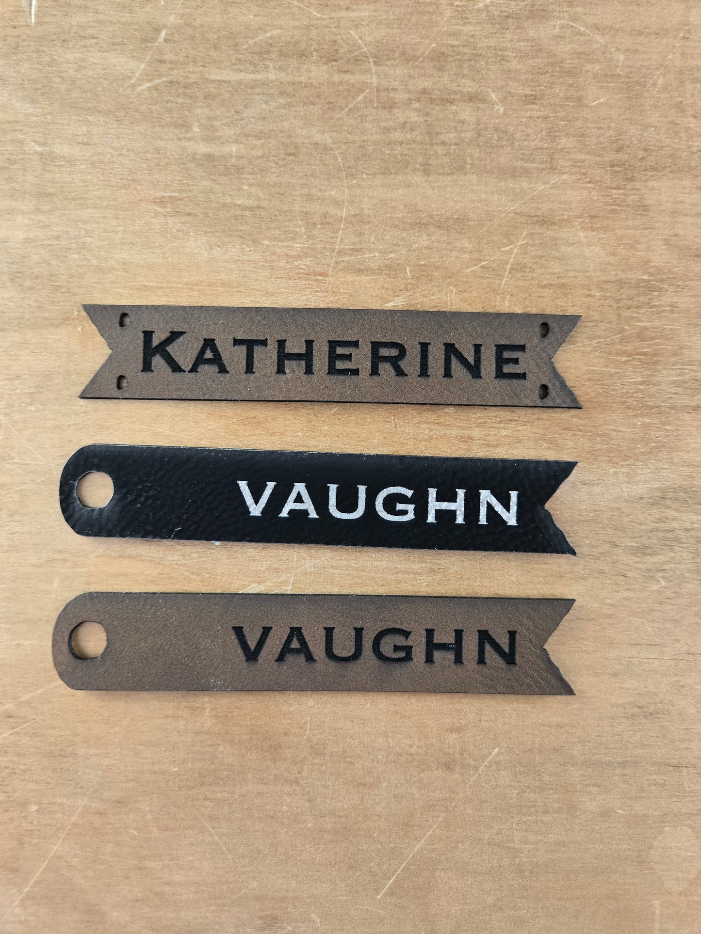 Leatherette Engraved Stocking tag - Black or Brown