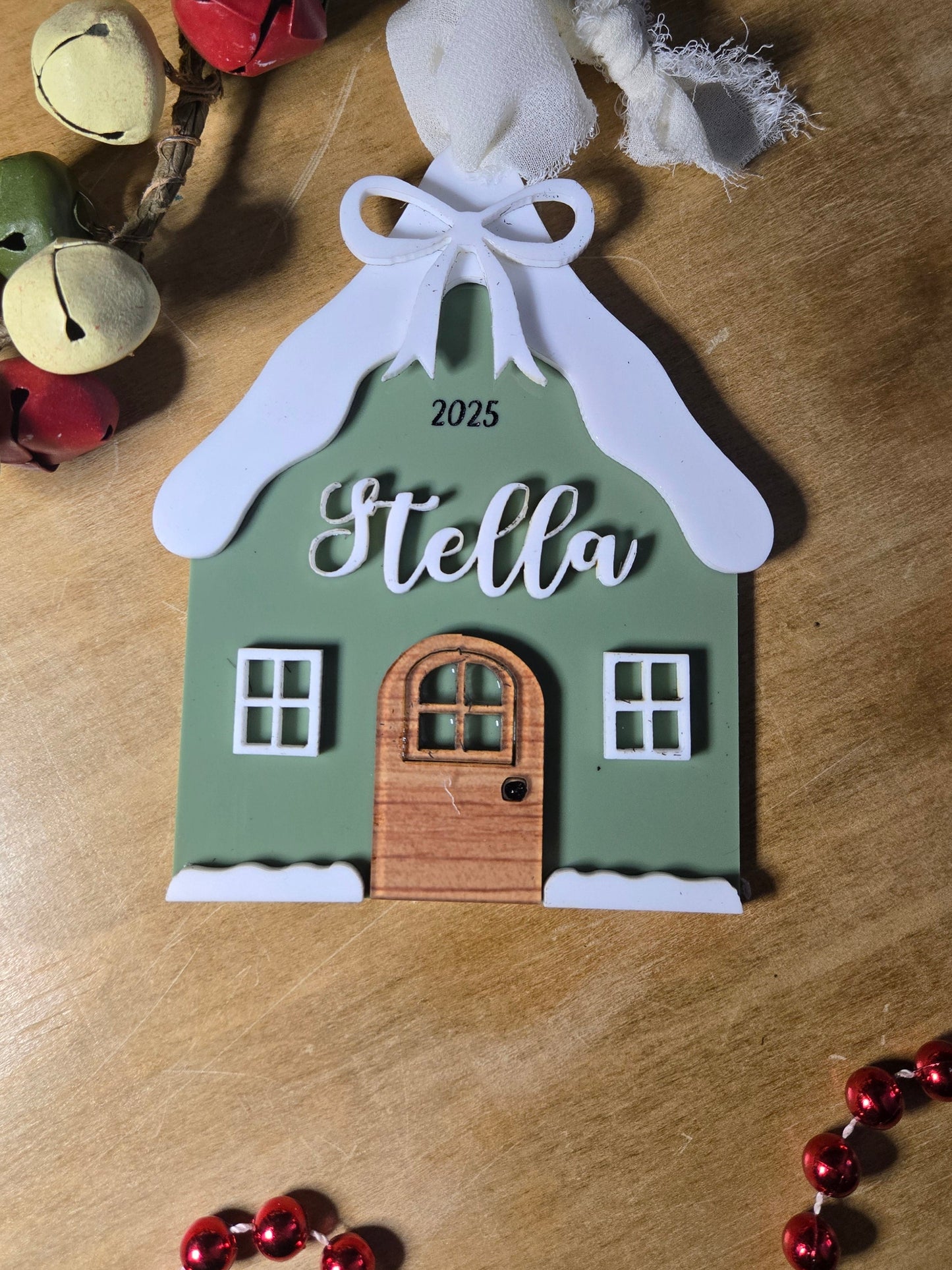 Personalized Gingerbread House Ornament – Acrylic and Wood Holiday Keepsake