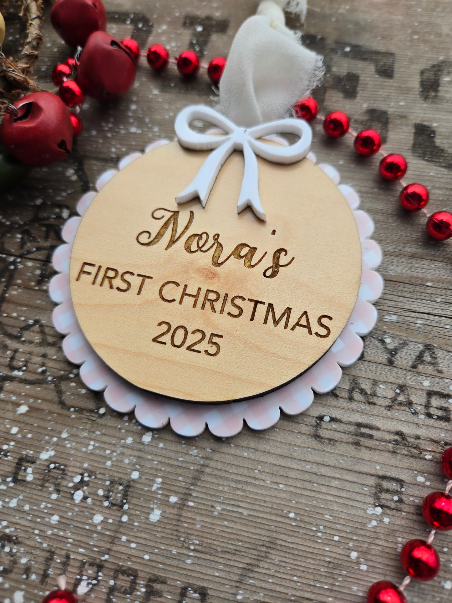 Baby’s First Christmas Ornament – Personalized Wood and Acrylic Keepsake
