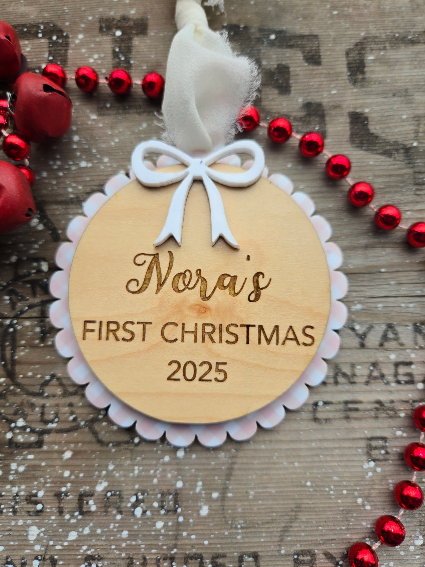 Baby’s First Christmas Ornament – Personalized Wood and Acrylic Keepsake