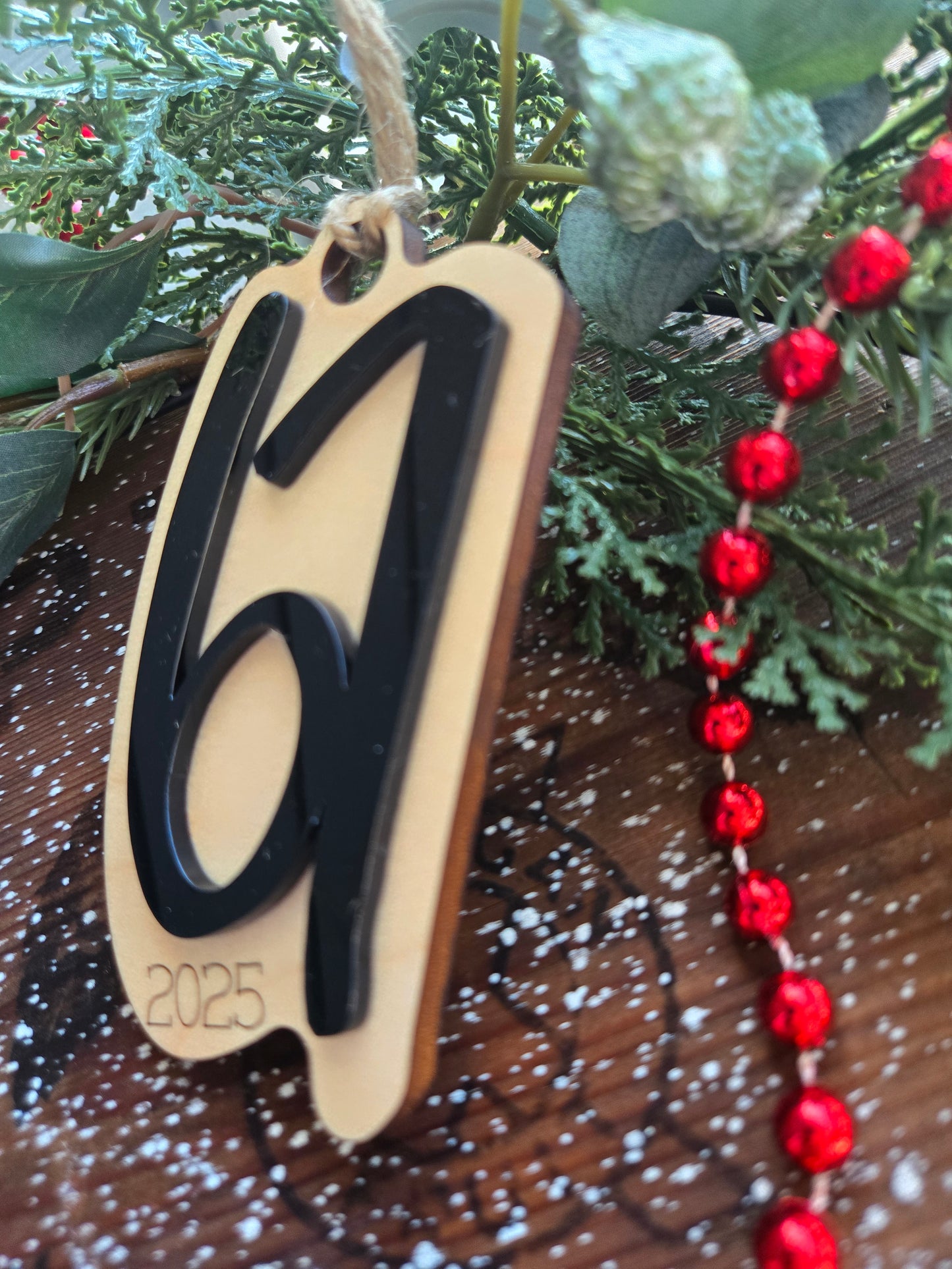 “67” Ornament – Trendy Meme-Inspired Wood and Acrylic Design