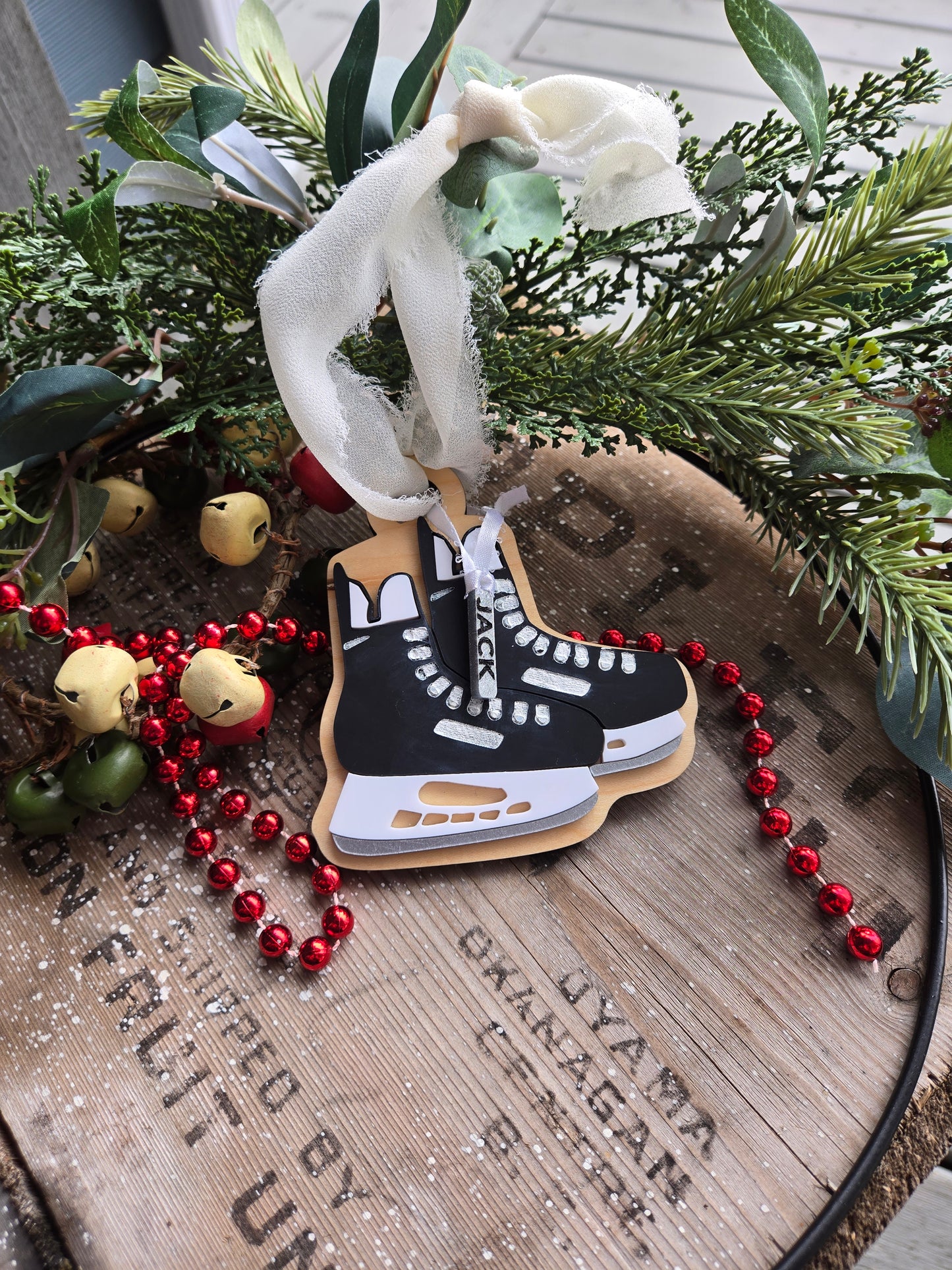 Personalized Hockey Skate Ornament – Wood and Acrylic Keepsake