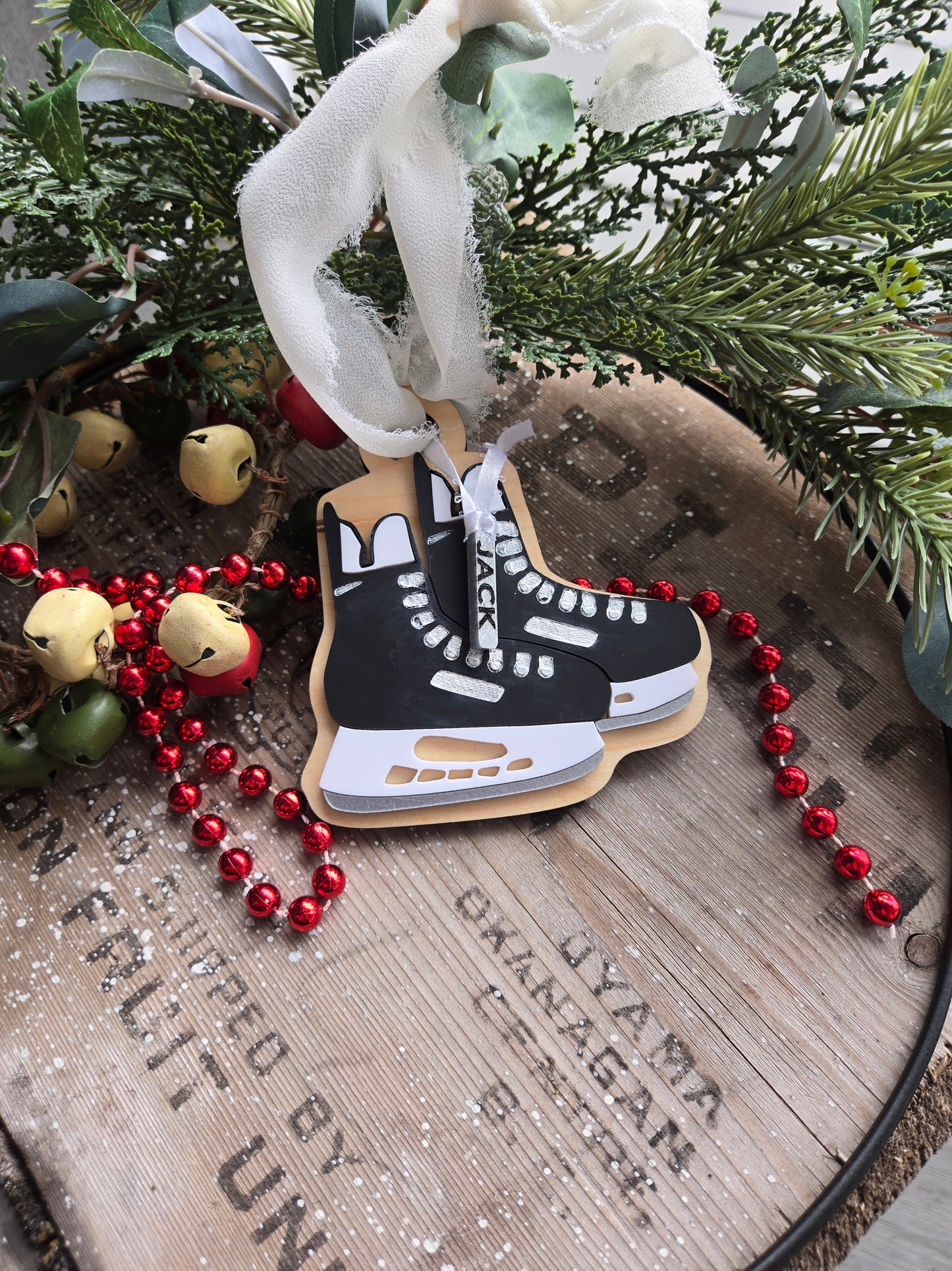 Personalized Hockey Skate Ornament – Wood and Acrylic Keepsake