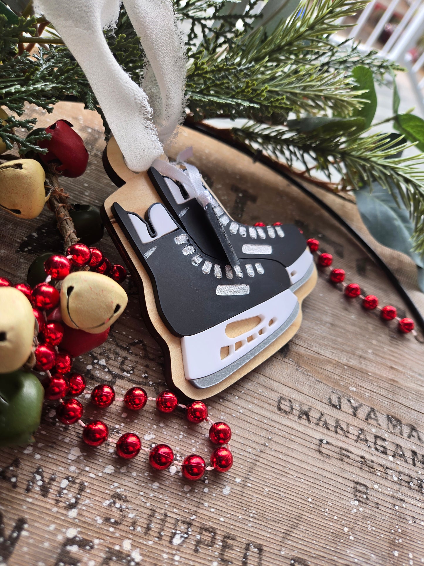 Personalized Hockey Skate Ornament – Wood and Acrylic Keepsake