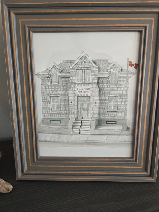 Keewatin Post Office Art Print – Original Post Office building  Black and White