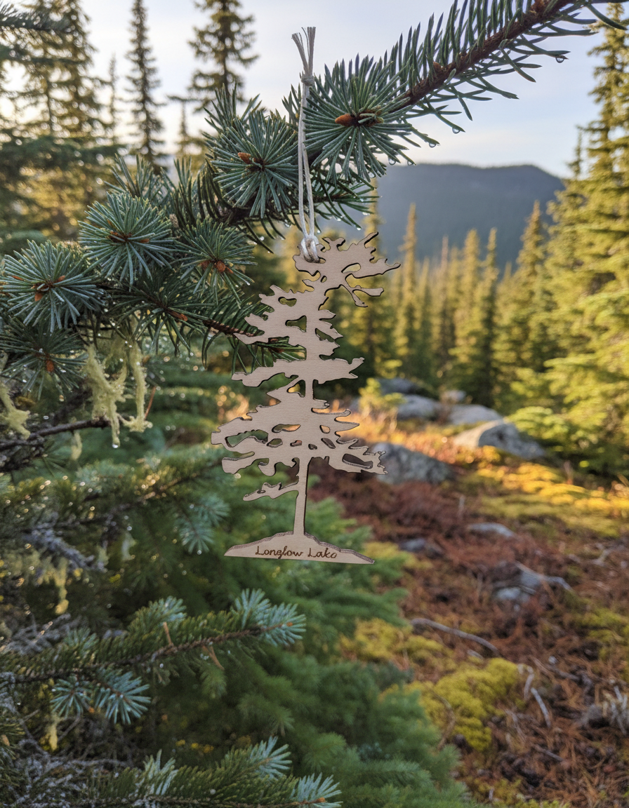 Wind Swept Pine Tree ornament in dramatic nature setting